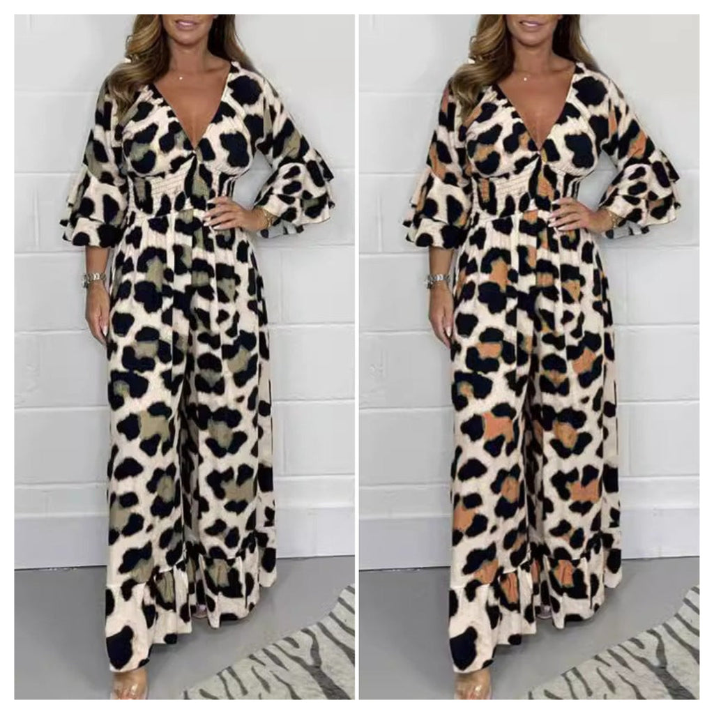 Anouk | Jumpsuit met luipaardprint en V-hals