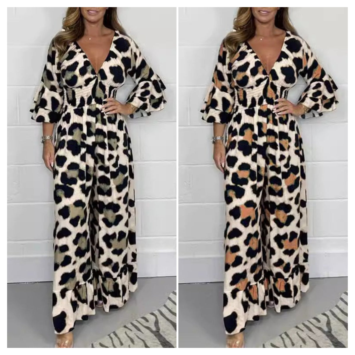 Anouk | Jumpsuit met luipaardprint en V-hals