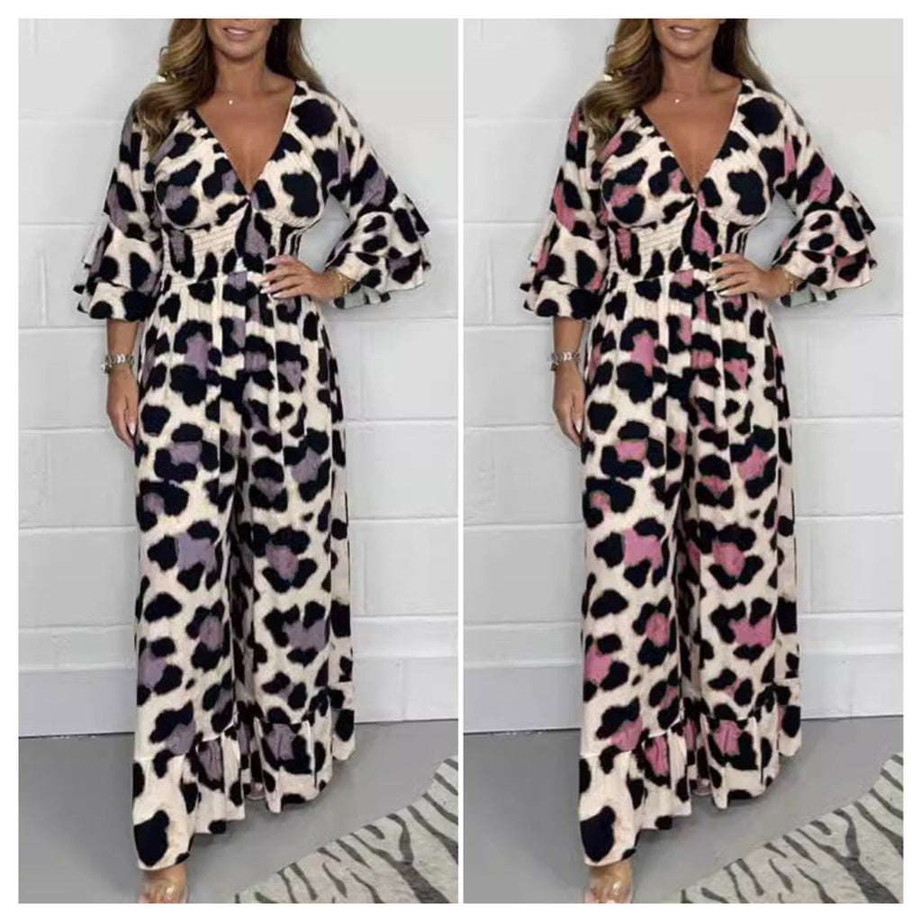 Anouk | Jumpsuit met luipaardprint en V-hals
