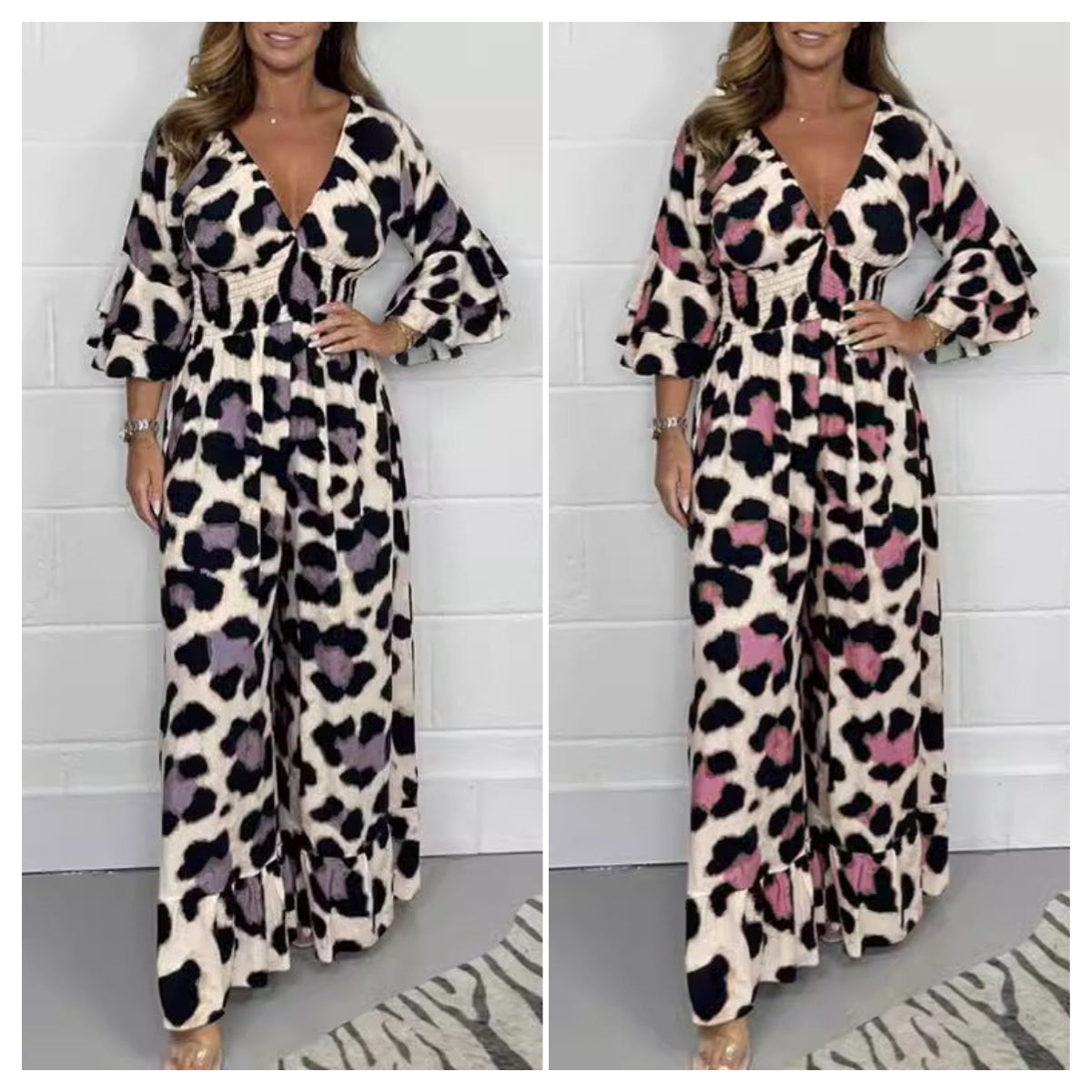 Anouk | Jumpsuit met luipaardprint en V-hals
