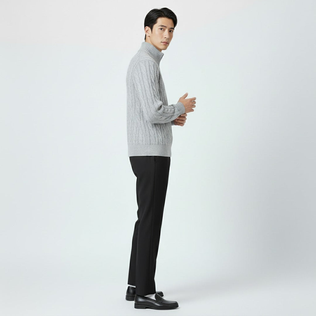 Thijs | Outfit met kabeltrui en nette broek