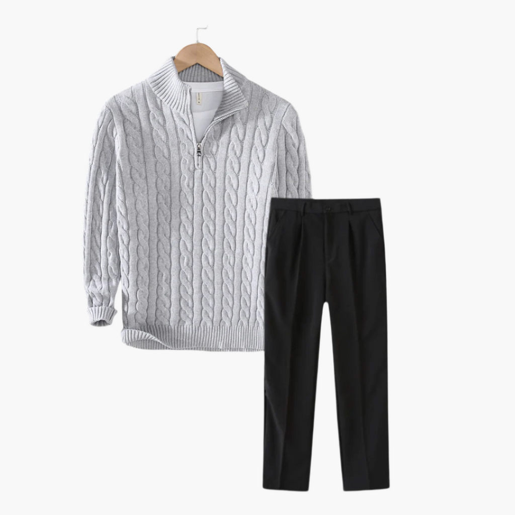 Thijs | Outfit met kabeltrui en nette broek
