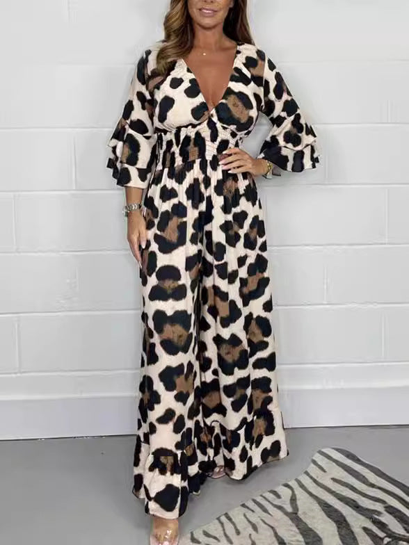 Anouk | Jumpsuit met luipaardprint en V-hals
