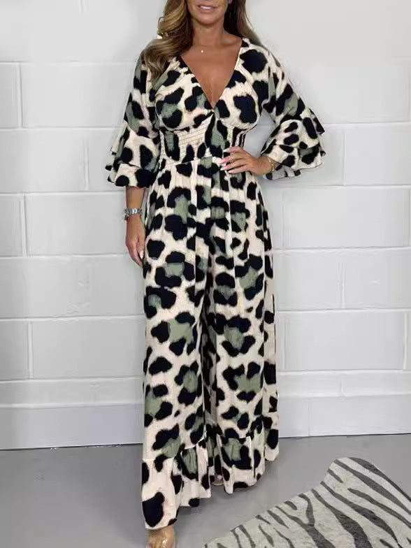 Anouk | Jumpsuit met luipaardprint en V-hals