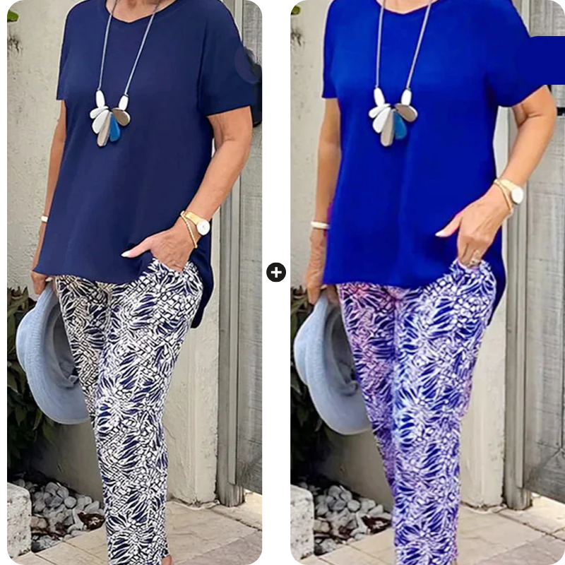 Liesbeth | Set met effen top en tie-dye broek