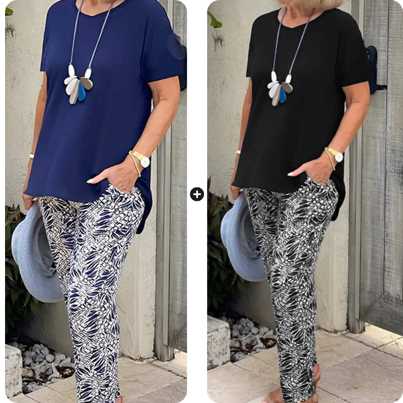 Liesbeth | Set met effen top en tie-dye broek