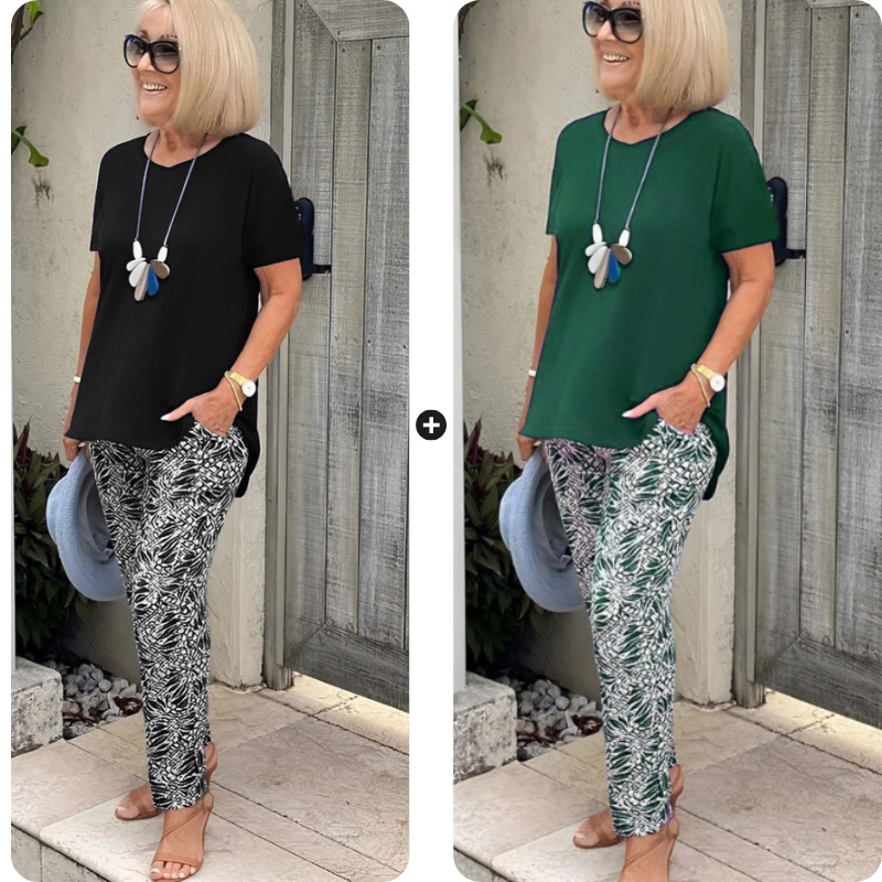 Liesbeth | Set met effen top en tie-dye broek