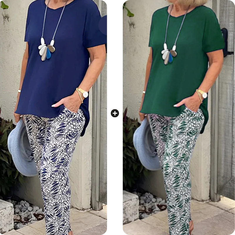 Liesbeth | Set met effen top en tie-dye broek
