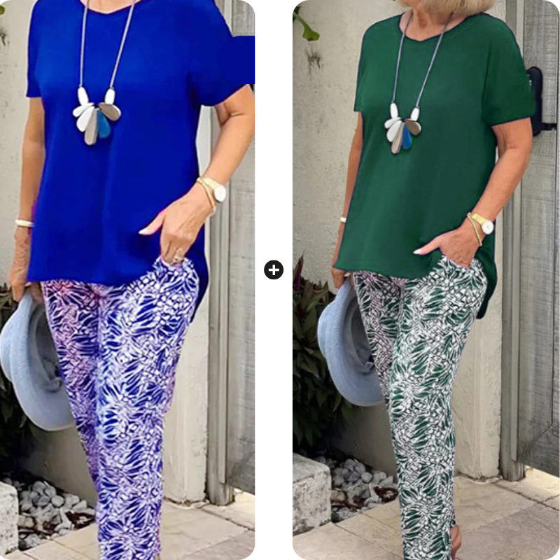 Liesbeth | Set met effen top en tie-dye broek