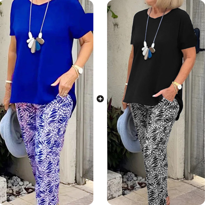Liesbeth | Set met effen top en tie-dye broek