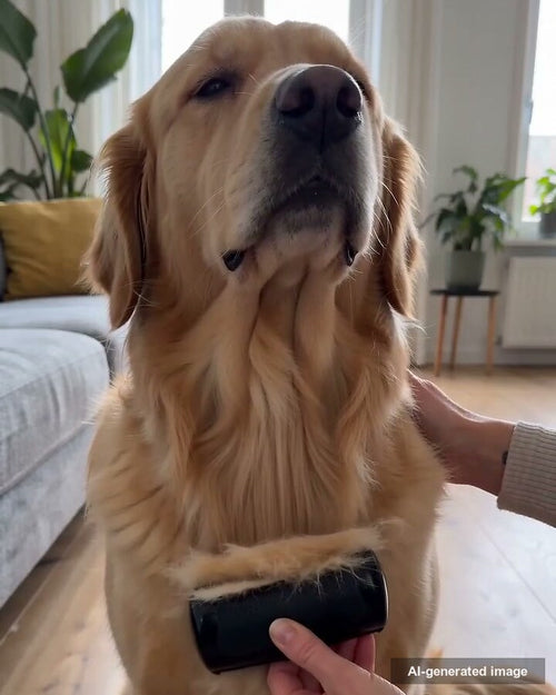 Golden retriever cepillado con el cepillo deslanador