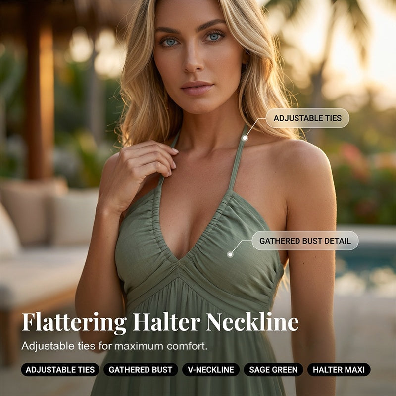 Inge | Maxi-jurk met halterhals en volants