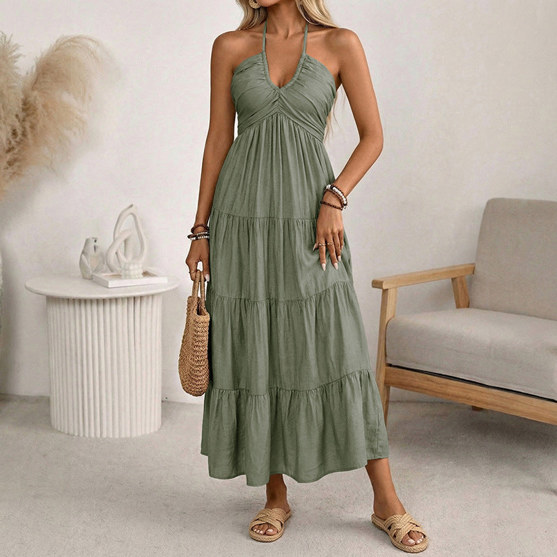 Inge | Maxi-jurk met halterhals en volants